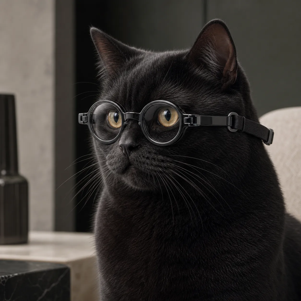Black cat wearing Midnight Smoke Catelier eyewear
